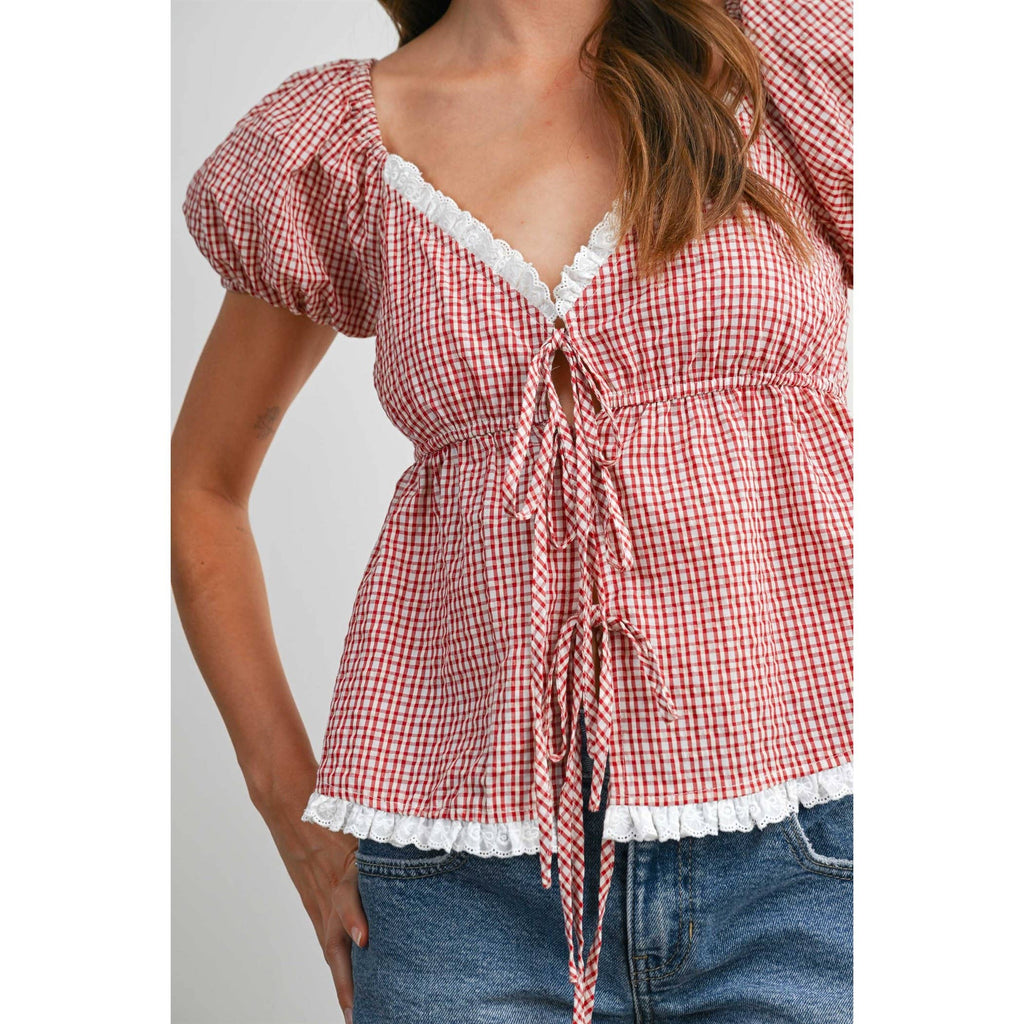 Checkered Scalloped Peplum Top