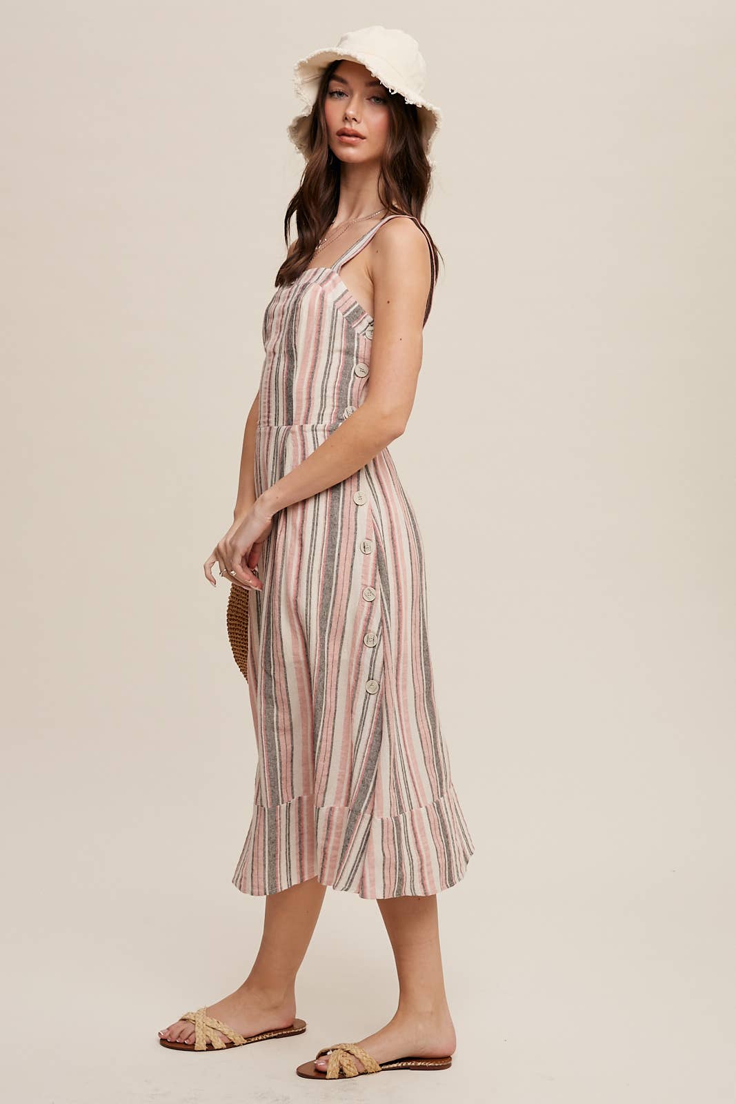 Striped Linen Blend Midi Dress