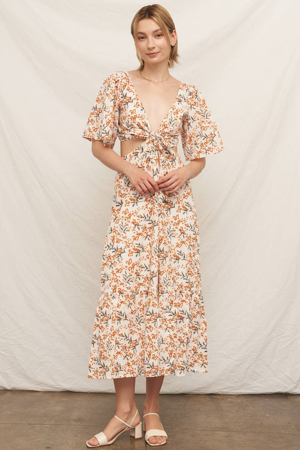 Marigold Blossom Cutout Cotton Midi Dress