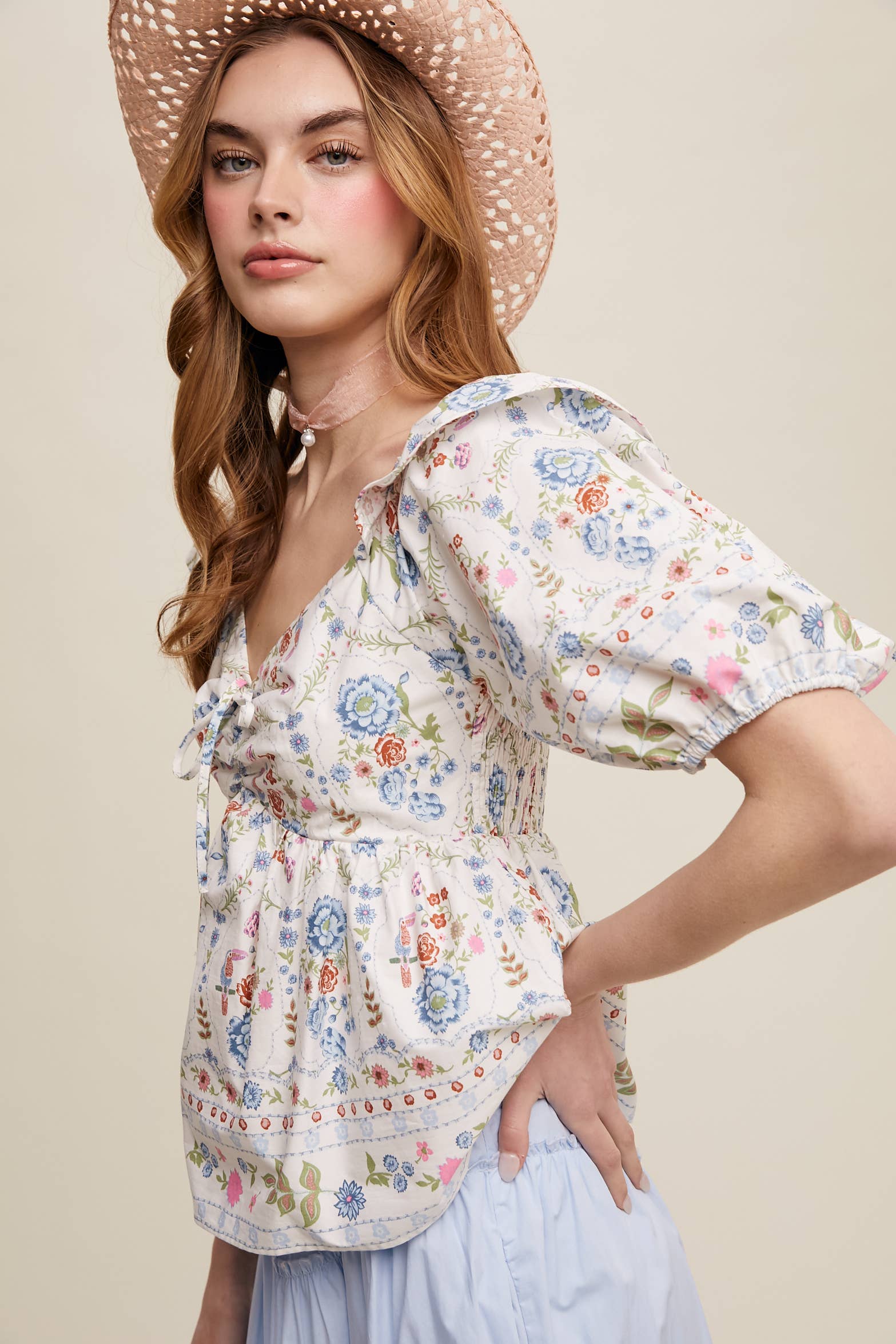 Floral Puff Sleeve Blouse