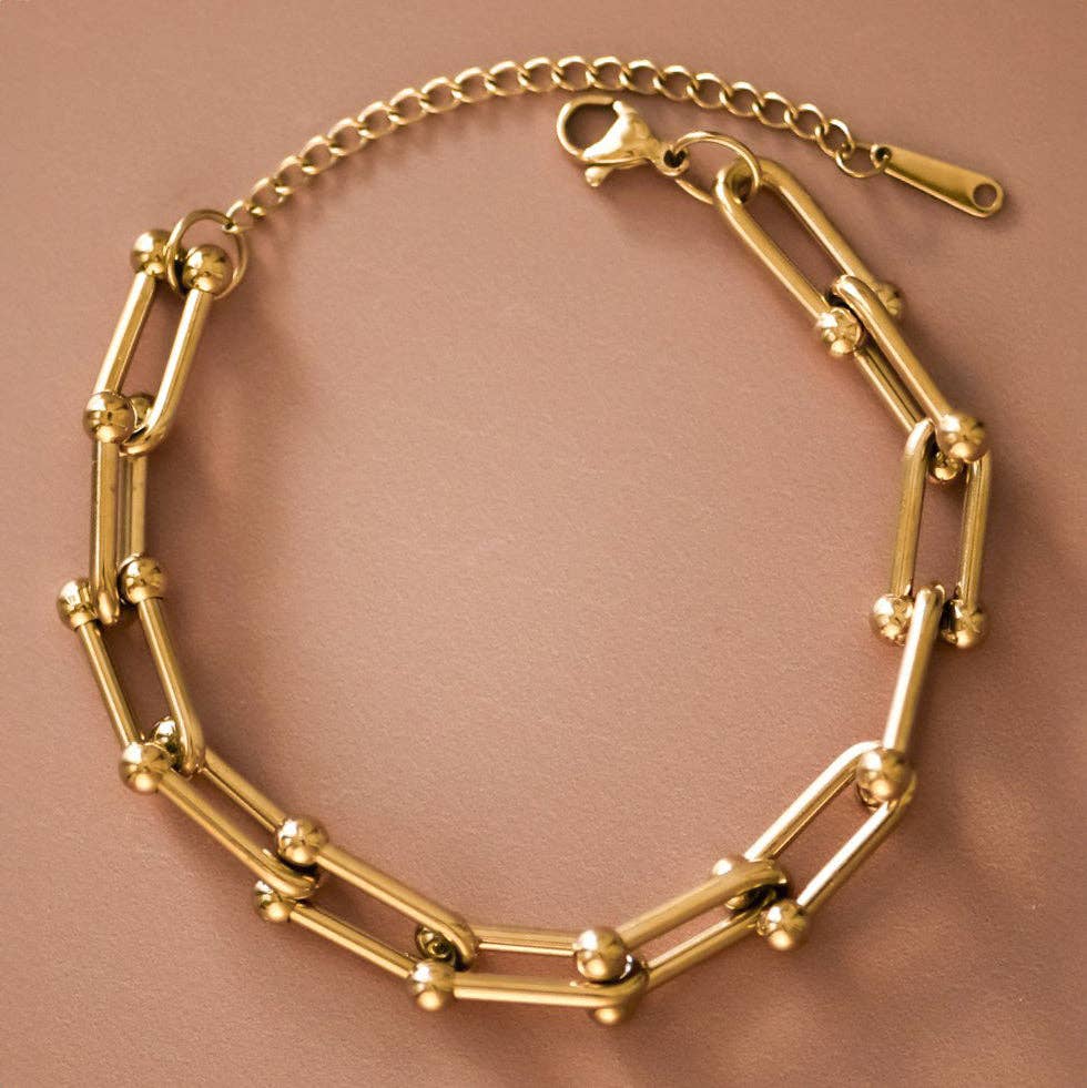 18K Gold Plated Waterproof Stainless Steel Link Chain Bracelet