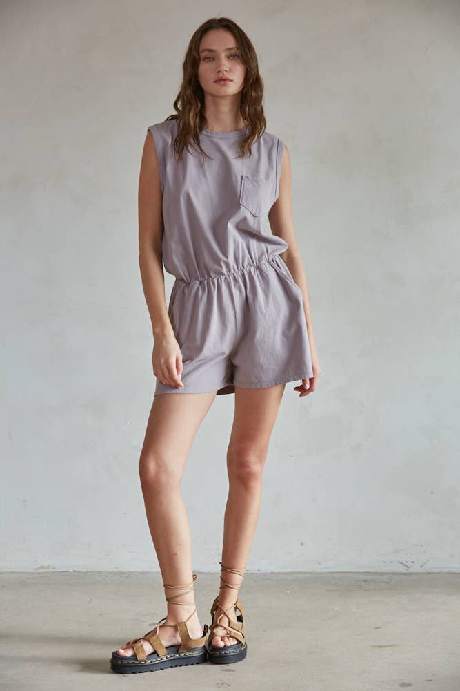 Cotton Round Neck Sleeveless Romper