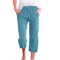 Linen Casual Summer Cropped Pants with Elastic Drawstring Waist