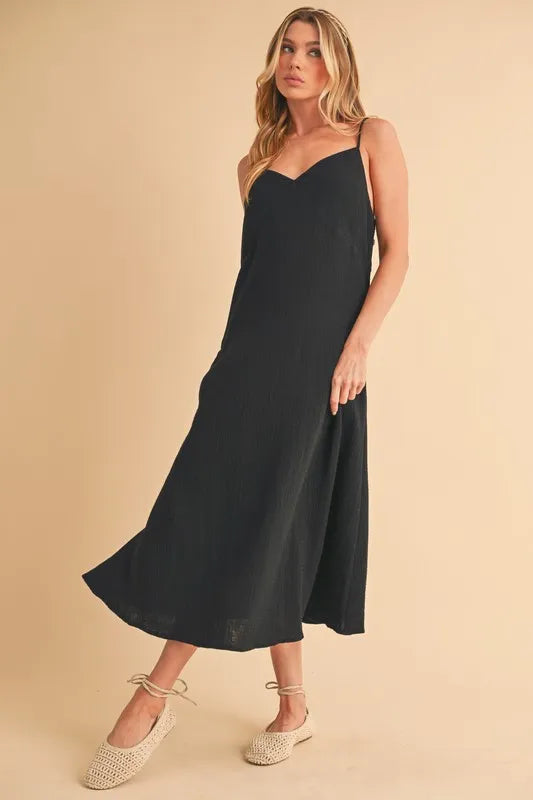Cotton Side Button Midi Cami Dress