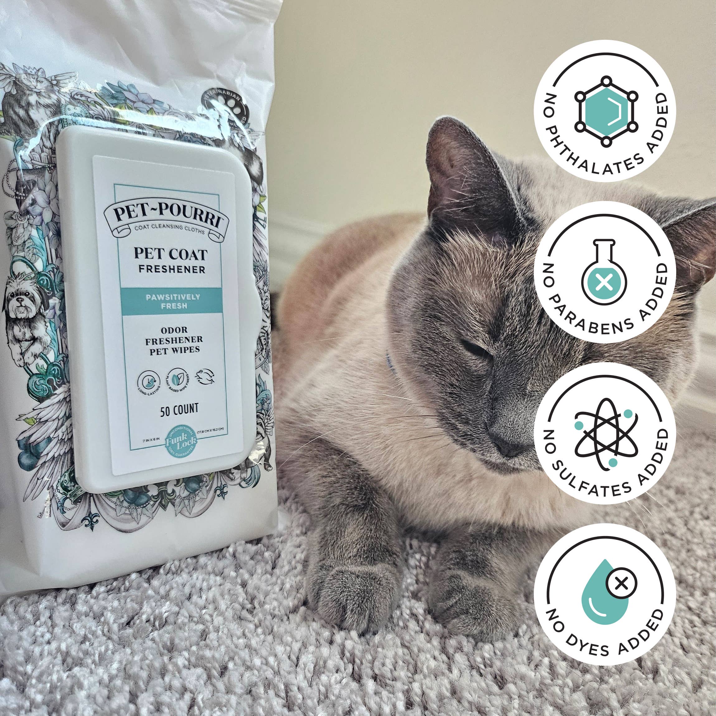 Pet~Pourri - Pet Coat Wipes - 50ct - Pawsitively Fresh Scent