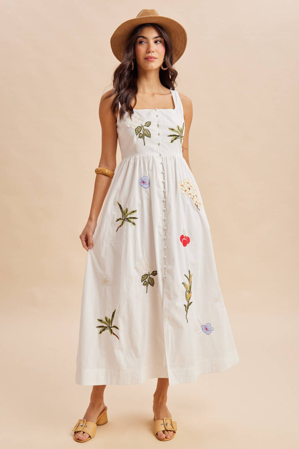 COTTON EMBROIDERED VACATION MAXI DRESS