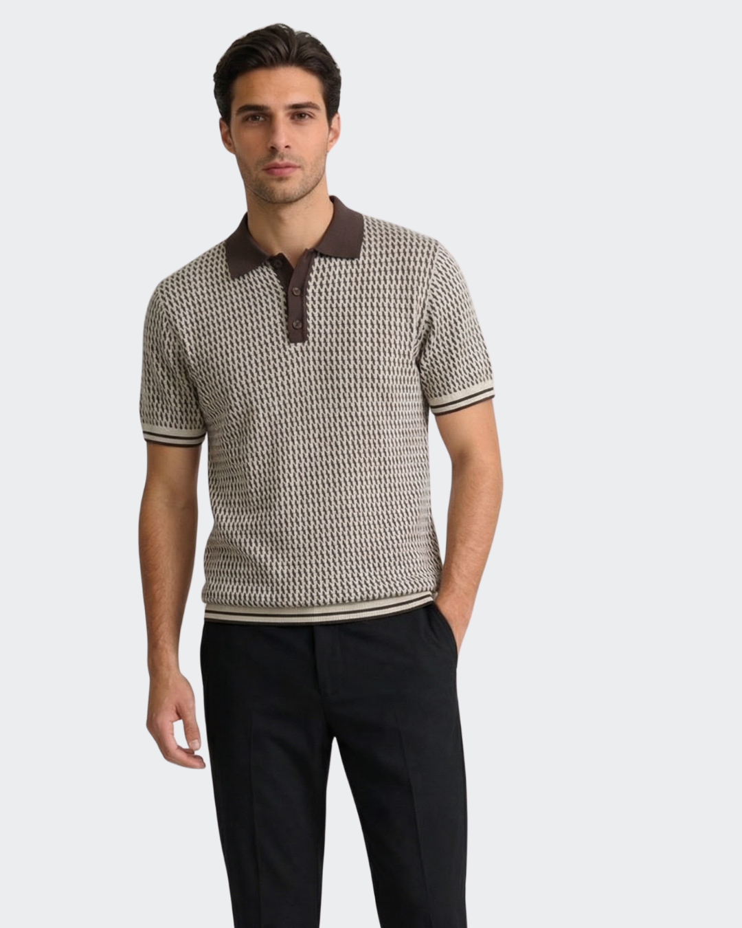 Vintage Geometric Cotton Knit Polo