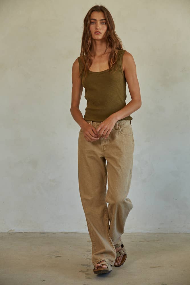 Cotton Knit Ribbed Scoop Neck Sleeveless Top