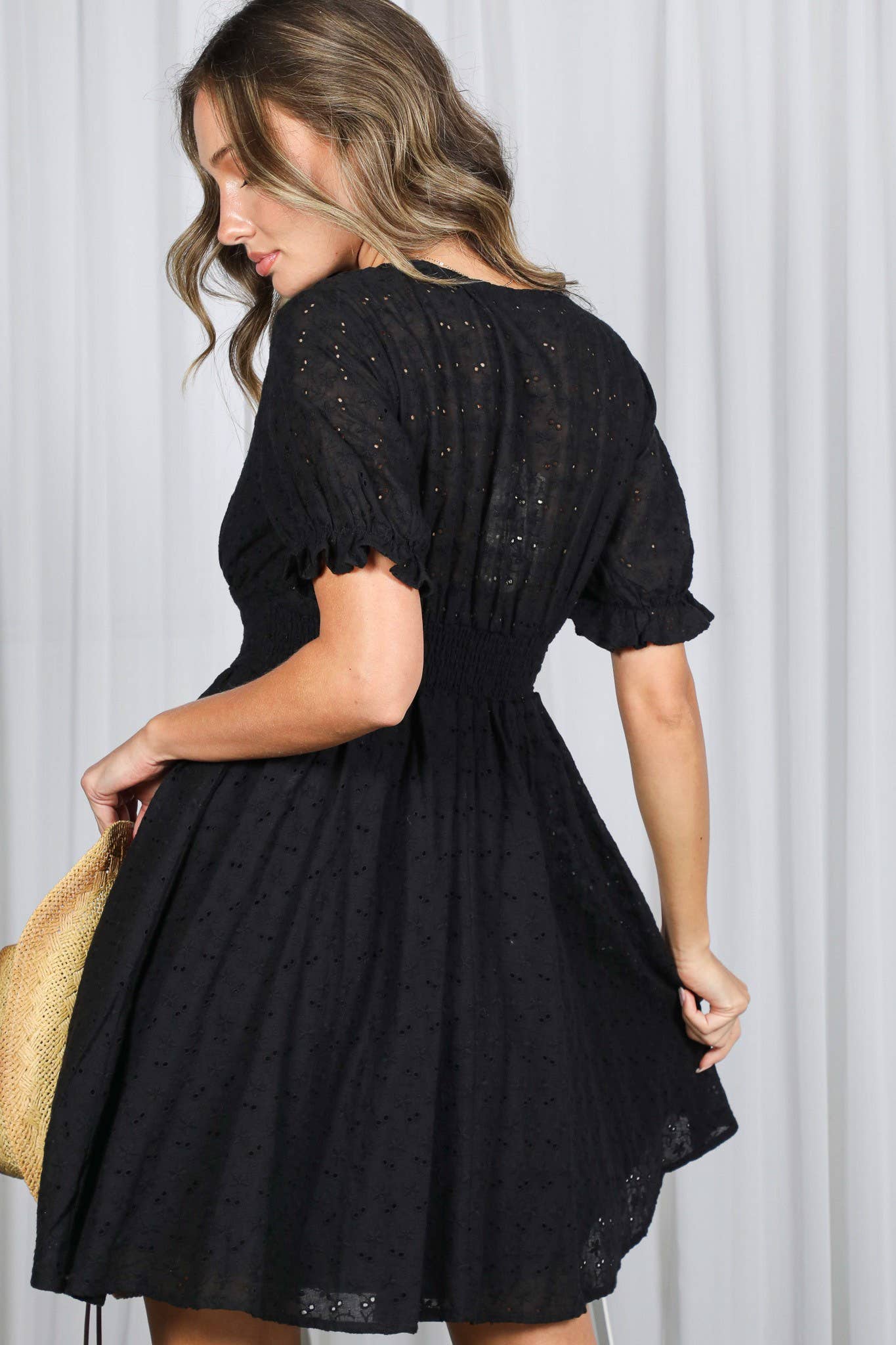Midnight Meadow Cotton V-neck Mini Dress