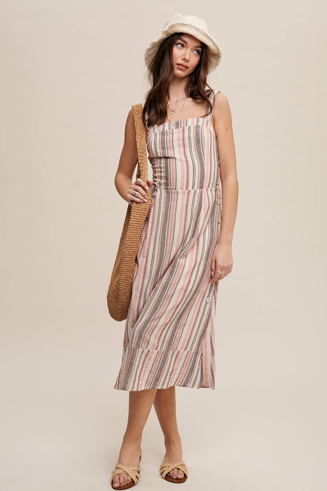 Striped Linen Blend Midi Dress