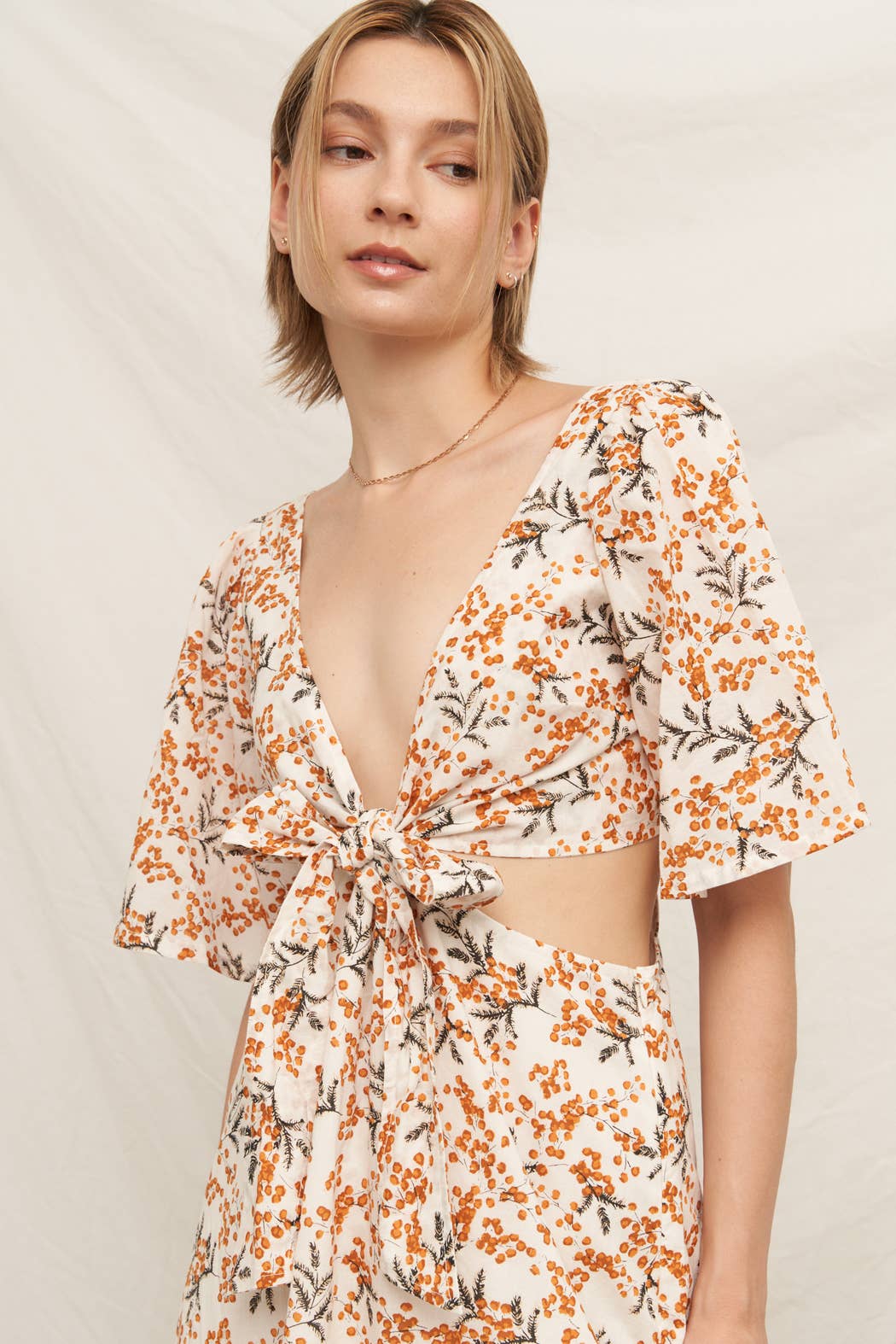 Marigold Blossom Cutout Cotton Midi Dress