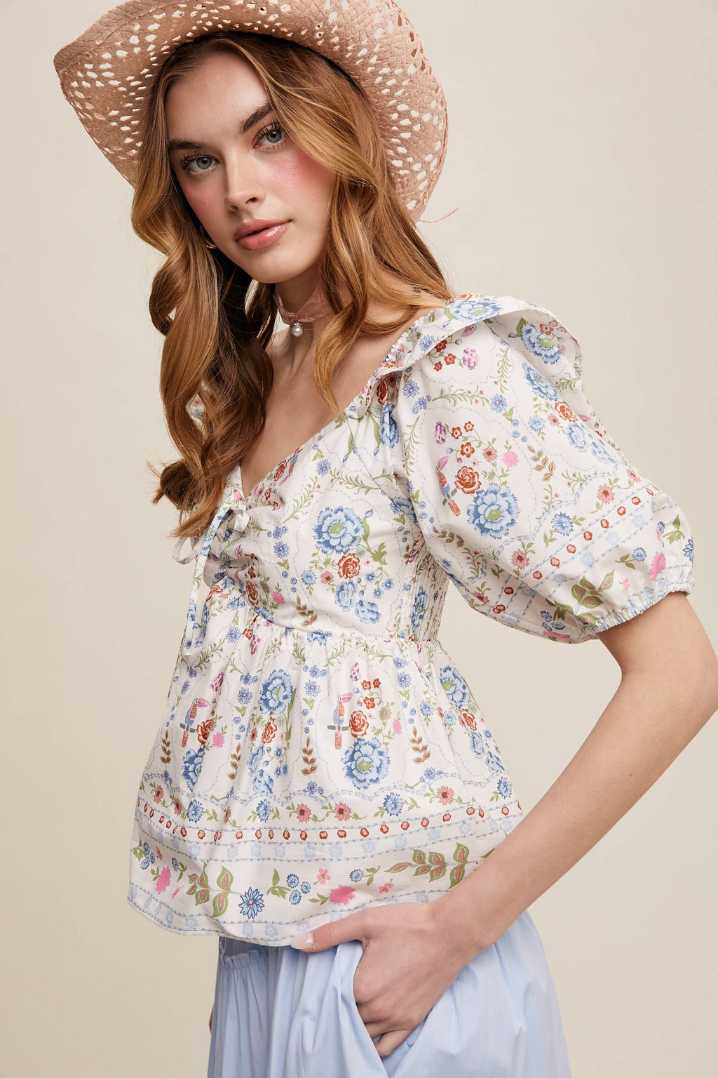 Floral Puff Sleeve Blouse