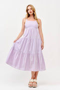 Cotton Boho Elastic Waist Open Bow Back Summer Lilac Dress