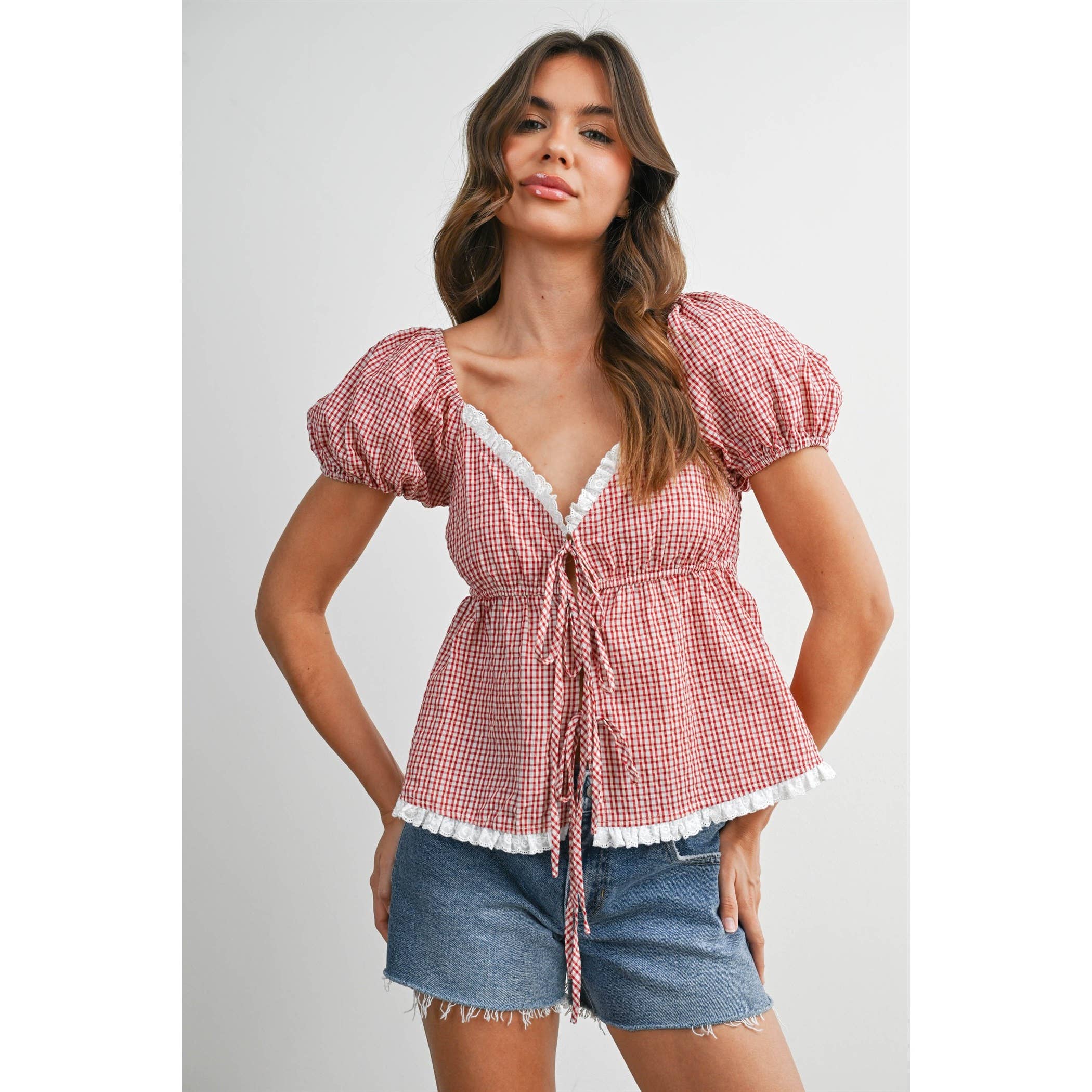 Checkered Scalloped Peplum Top