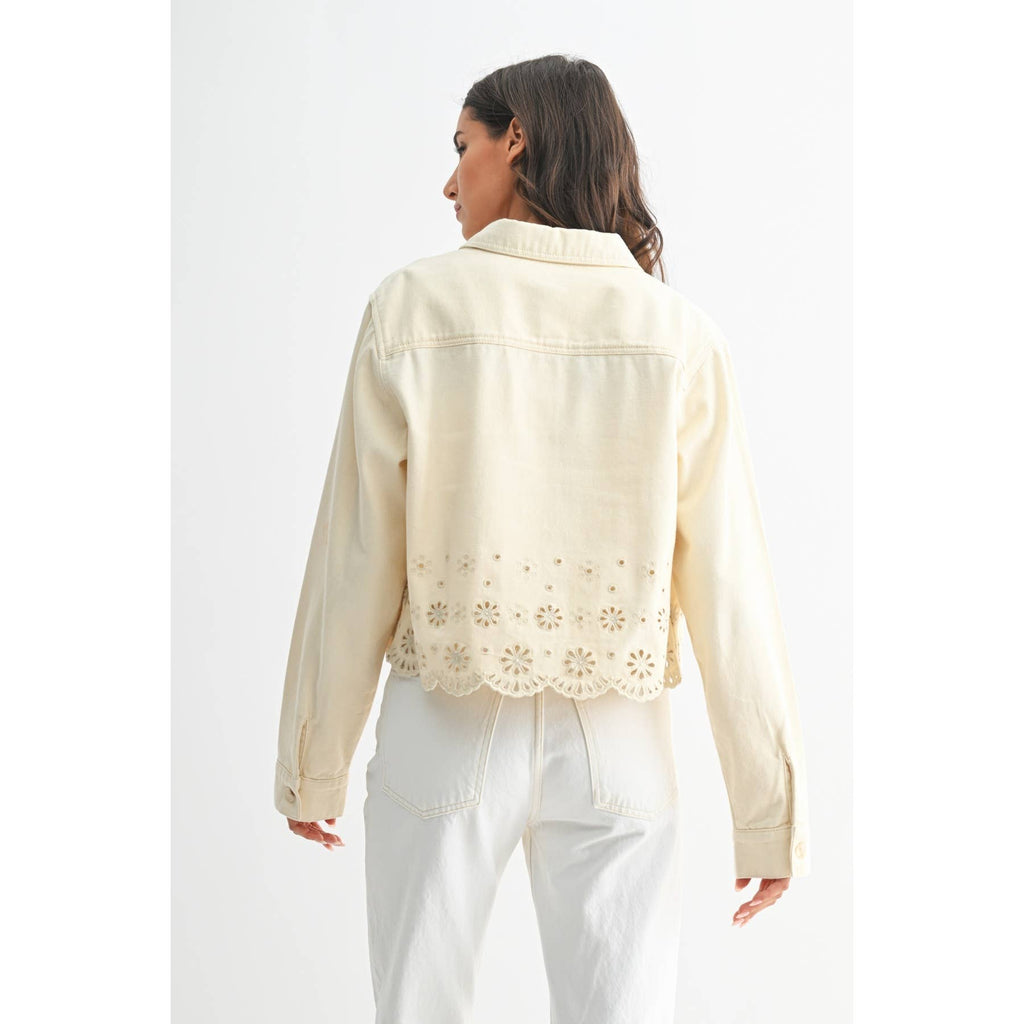 Cotton Eyelet Embroidered Denim Twill Jacket