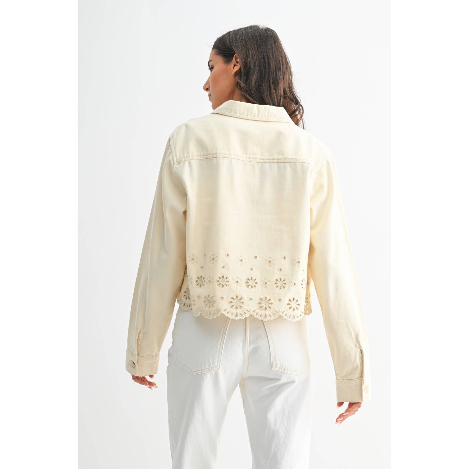 Cotton Eyelet Embroidered Denim Twill Jacket