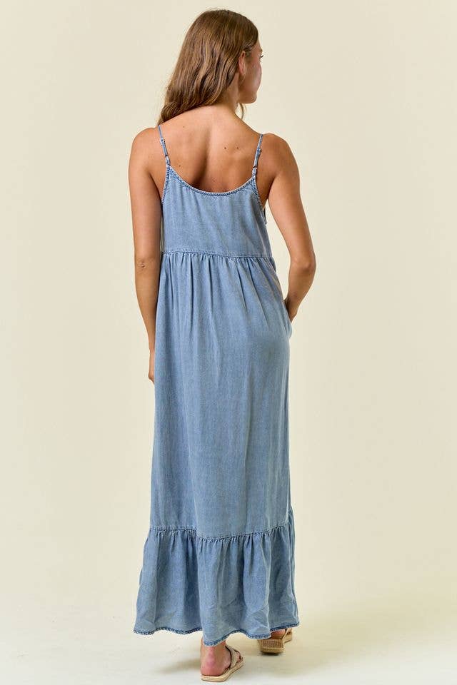 Coastal Chambray Denim Maxi Dress