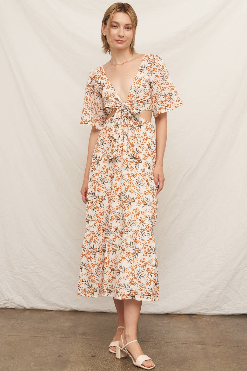 Marigold Blossom Cutout Cotton Midi Dress