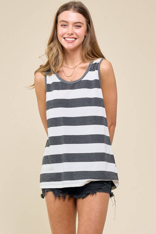 Cotton Striped Round Neck Cami