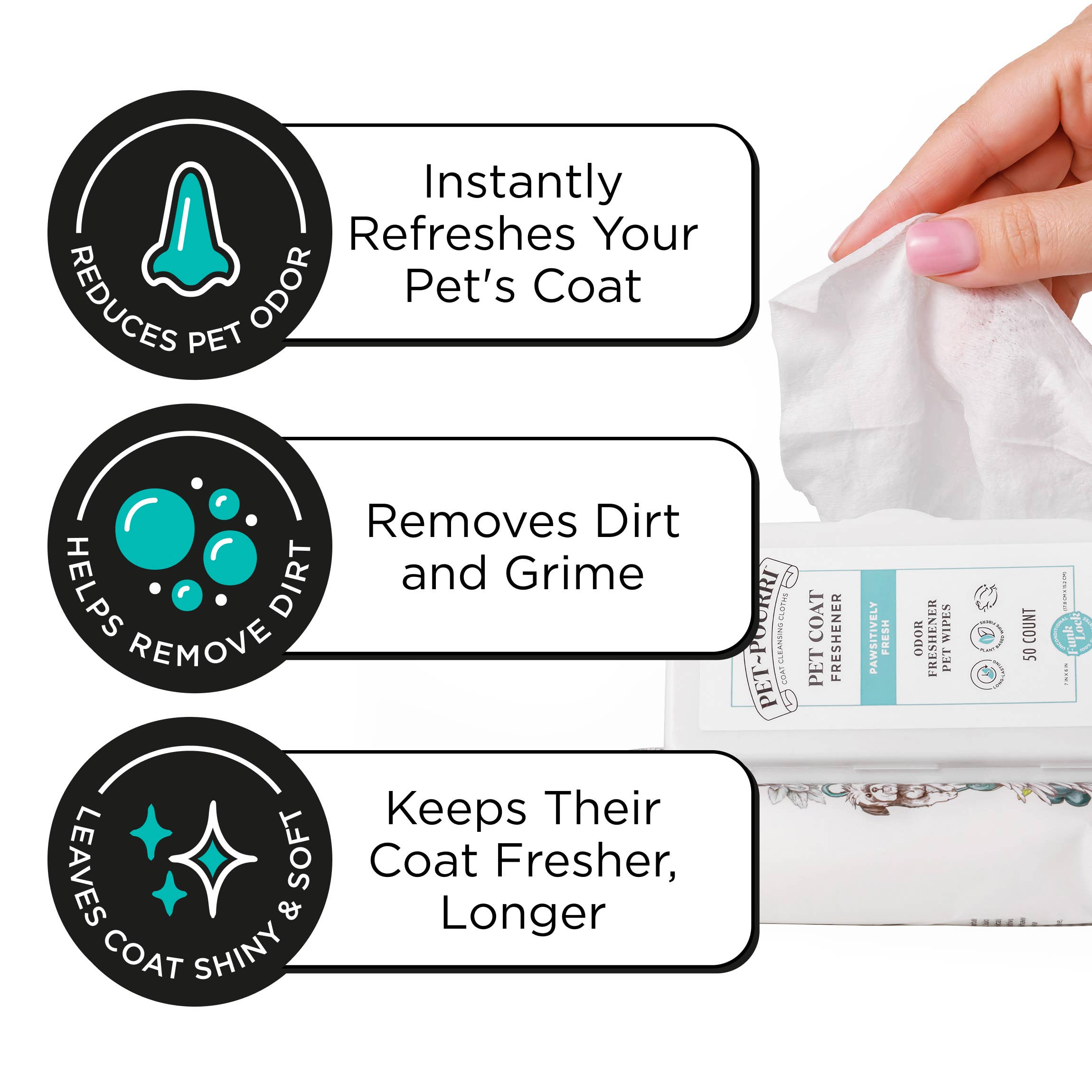 Pet~Pourri - Pet Coat Wipes - 50ct - Pawsitively Fresh Scent