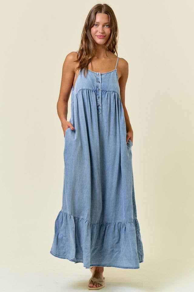 Coastal Chambray Denim Maxi Dress