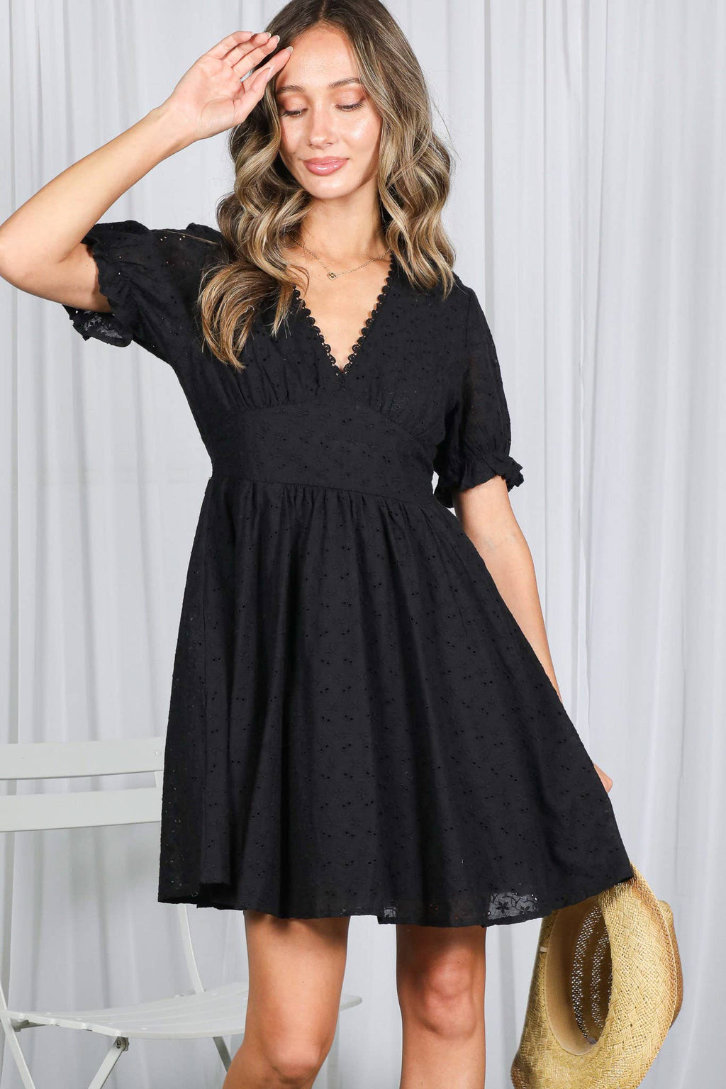 Midnight Meadow Cotton V-neck Mini Dress
