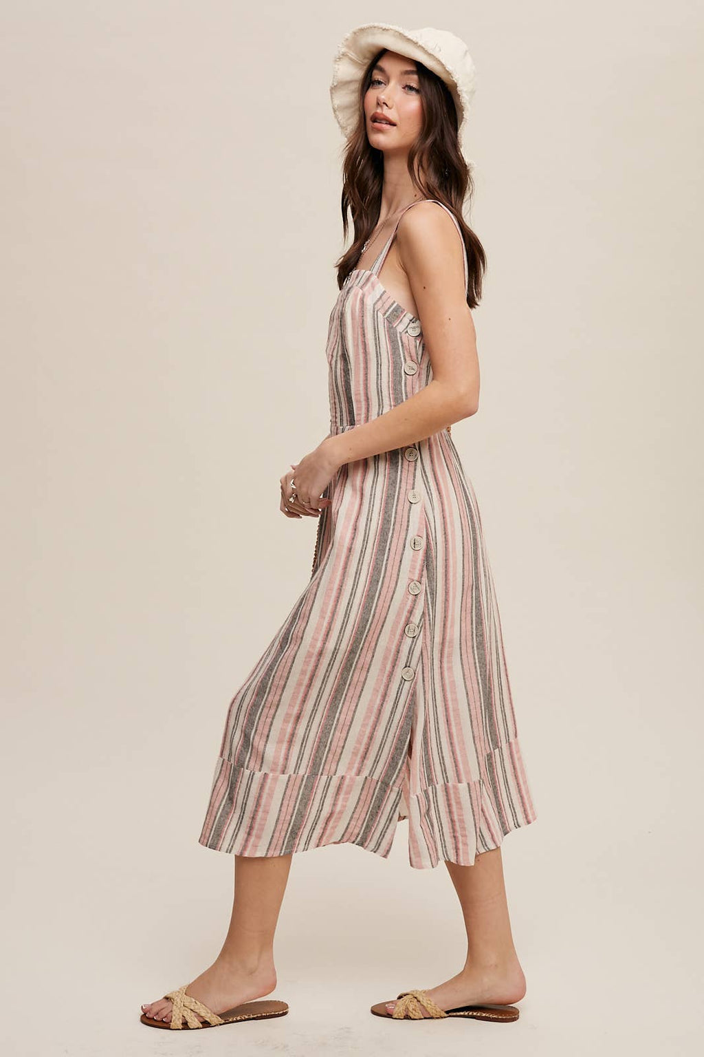Striped Linen Blend Midi Dress
