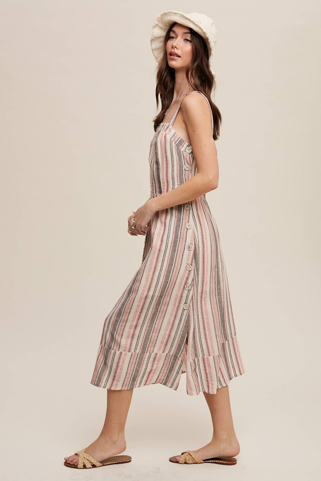 Striped Linen Blend Midi Dress