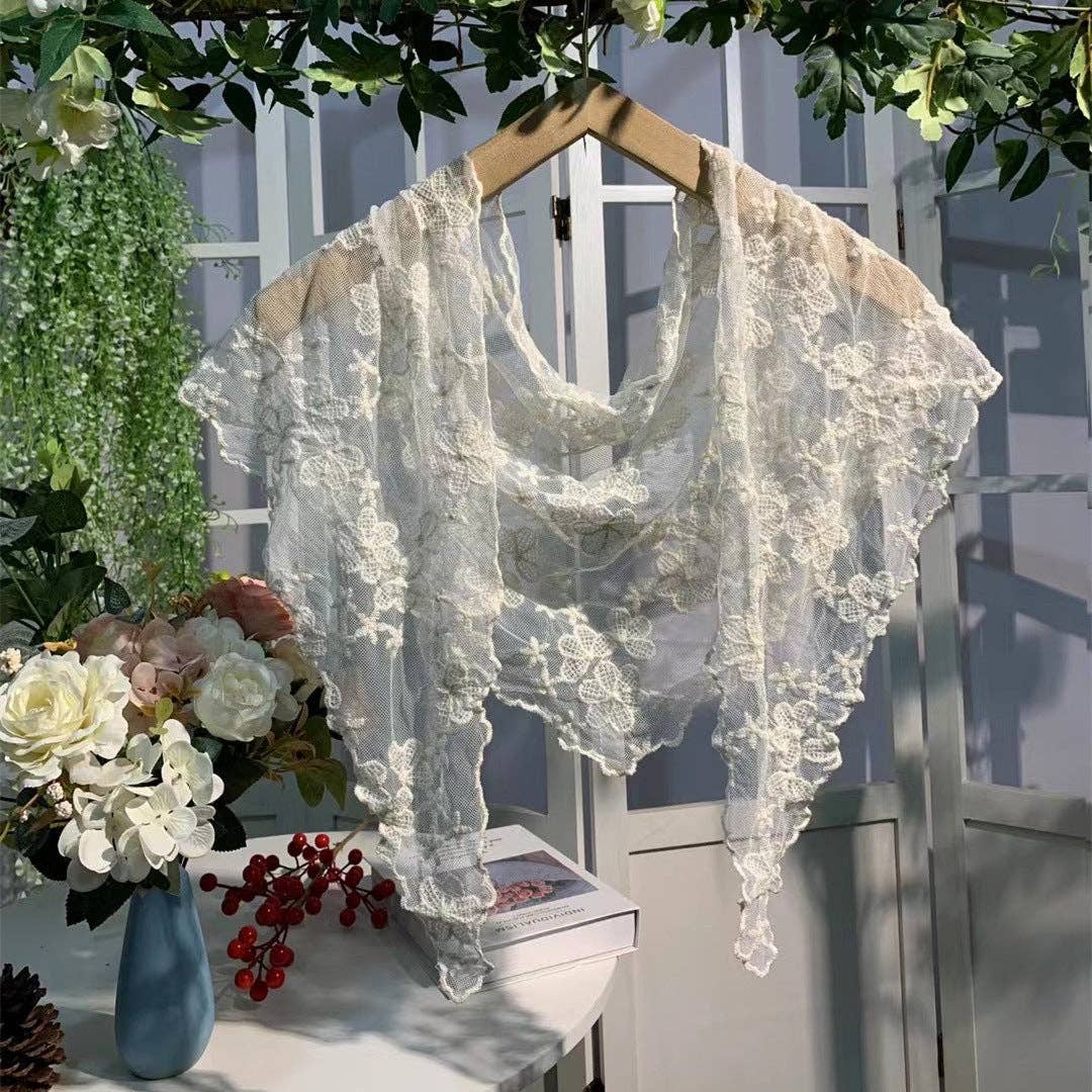 Scravii - Embroidered Lace Small Shawl Scarf