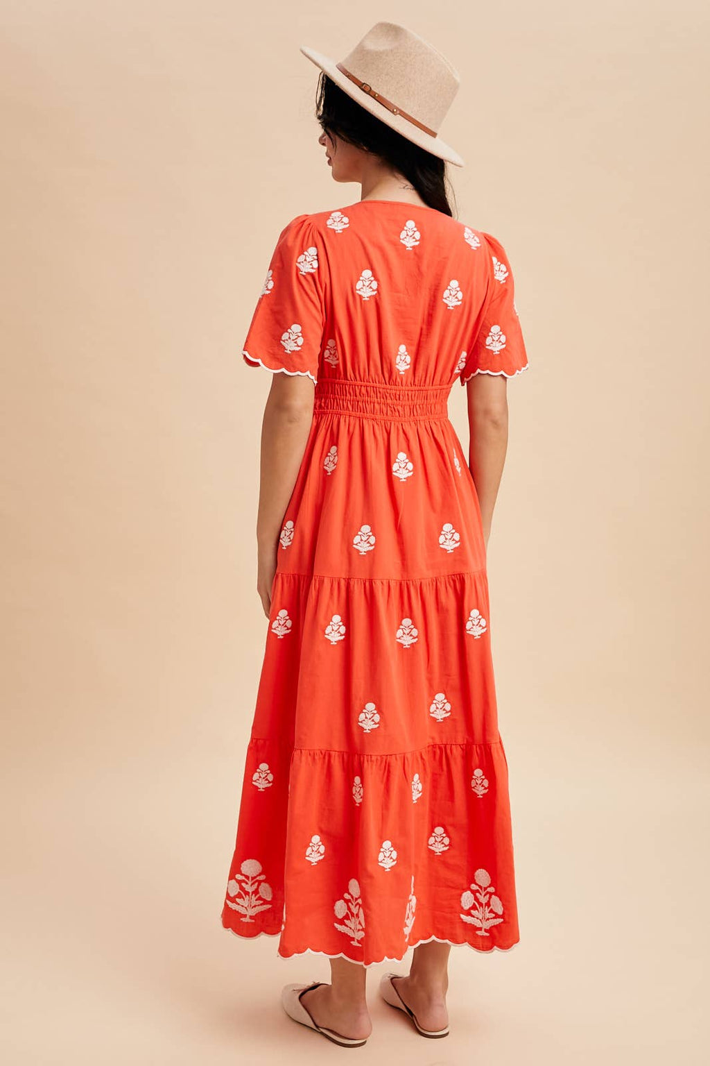 NOTCHED COLLAR EMBROIDERED MAXI DRESS