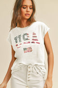 Cotton USA Flag Rolled up sleeve T-Shirt