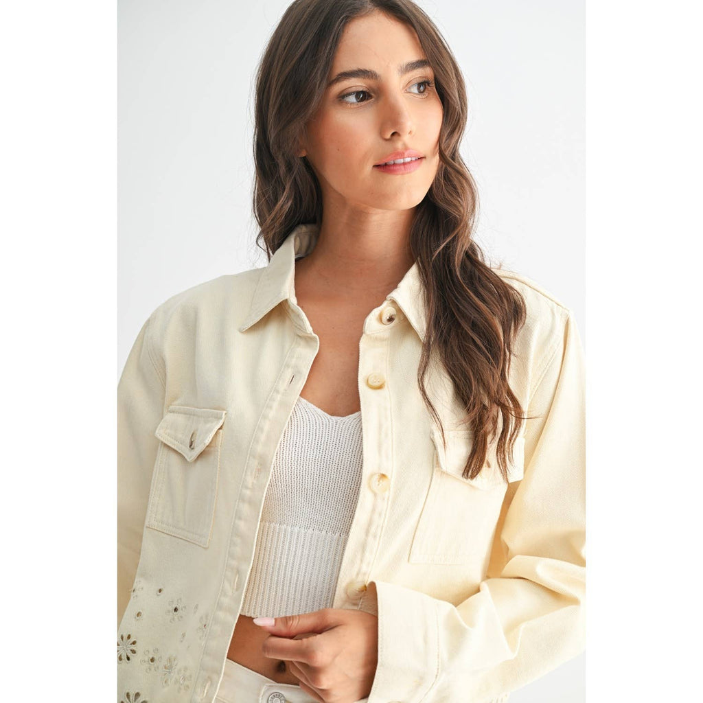 Cotton Eyelet Embroidered Denim Twill Jacket