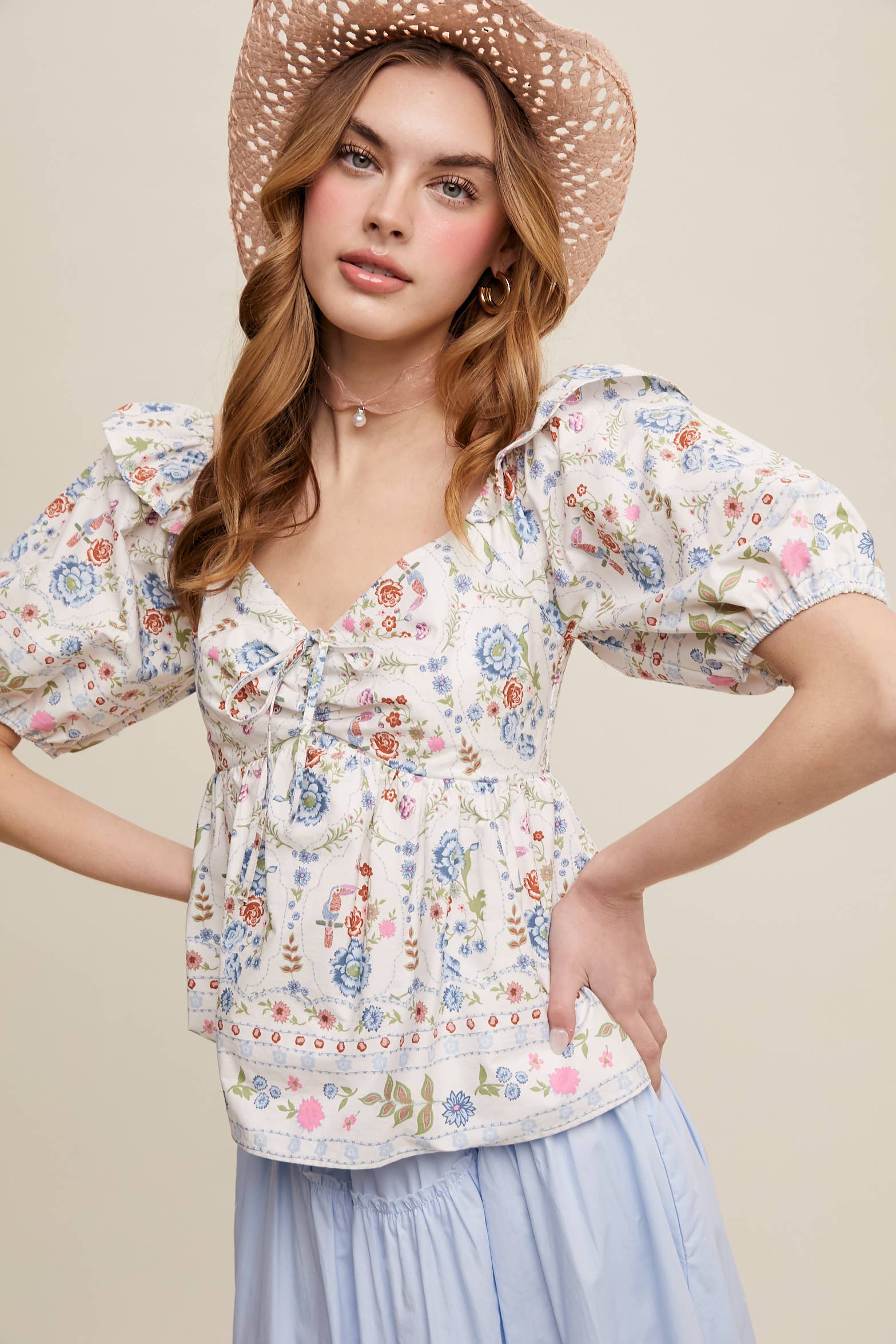 Floral Puff Sleeve Blouse