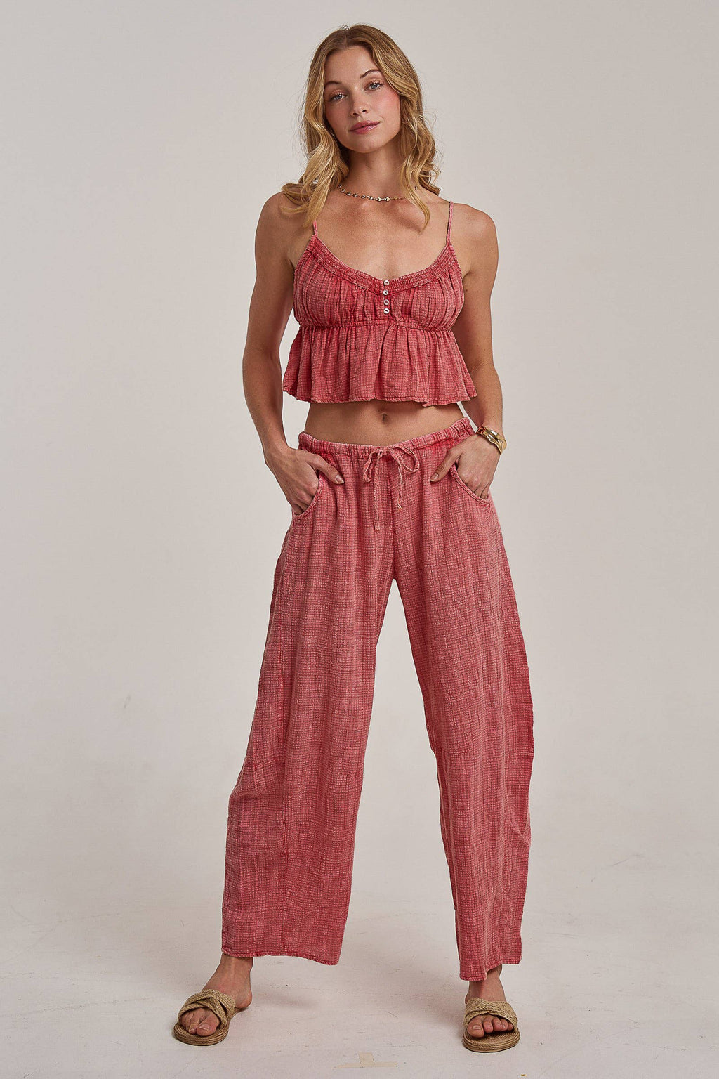 Cotton Gauze Cami Top and Barrel Pants Set