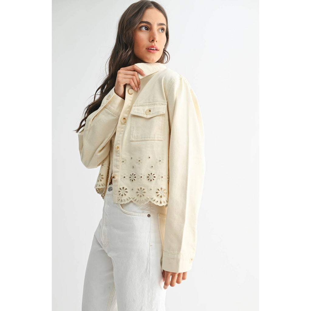 Cotton Eyelet Embroidered Denim Twill Jacket
