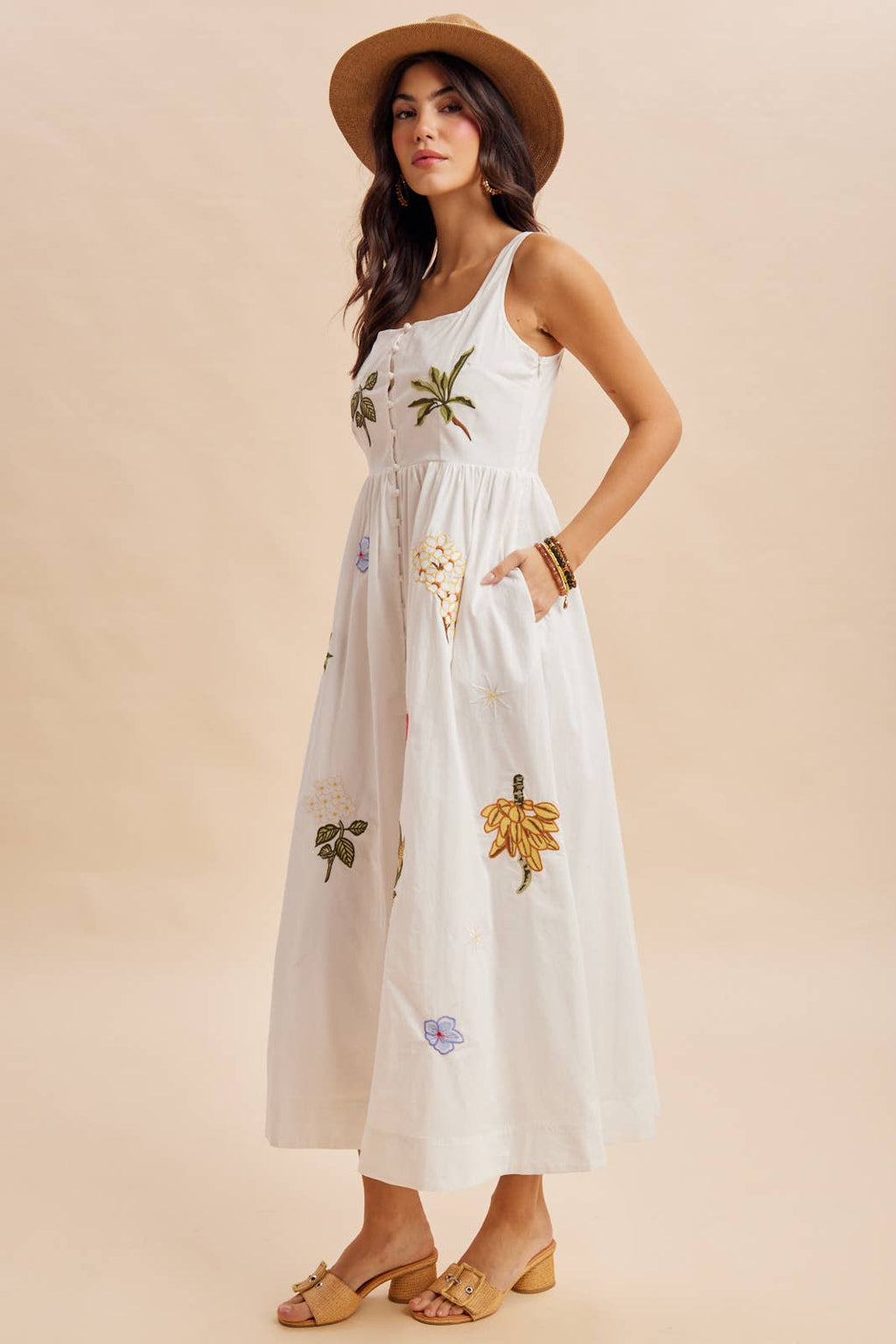 COTTON EMBROIDERED VACATION MAXI DRESS