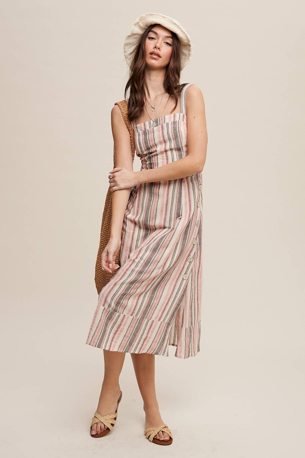 Striped Linen Blend Midi Dress
