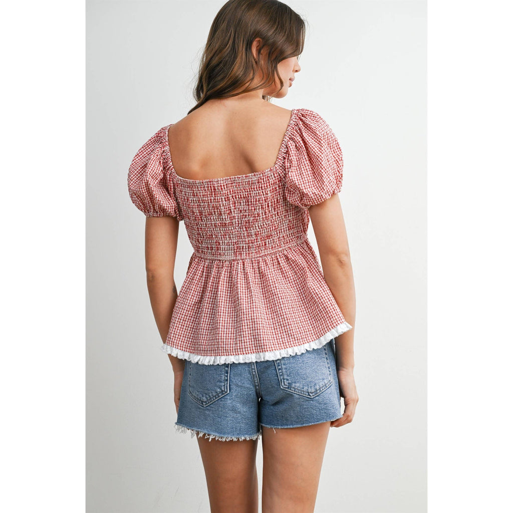 Checkered Scalloped Peplum Top