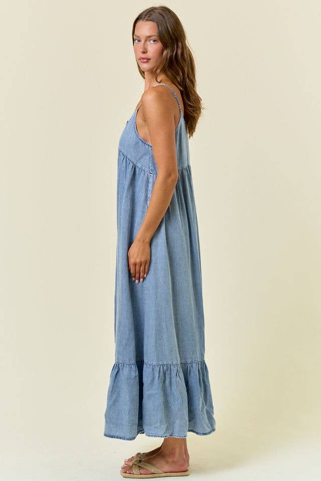 Coastal Chambray Denim Maxi Dress