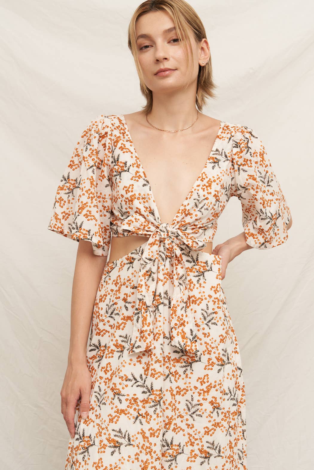 Marigold Blossom Cutout Cotton Midi Dress