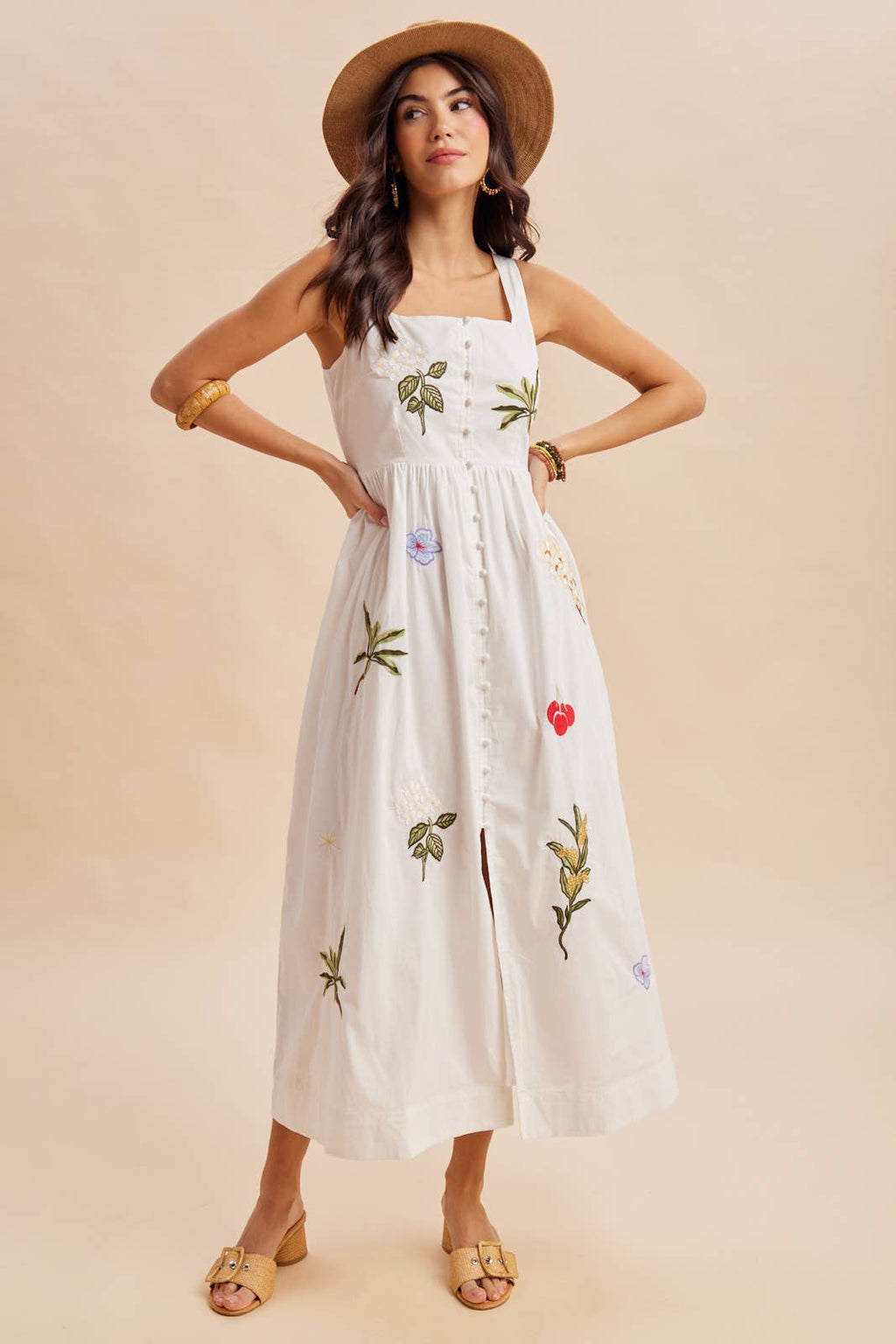 COTTON EMBROIDERED VACATION MAXI DRESS