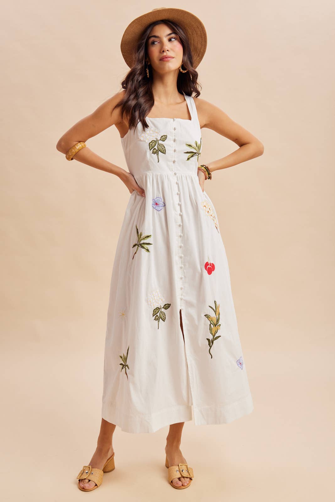 COTTON EMBROIDERED VACATION MAXI DRESS