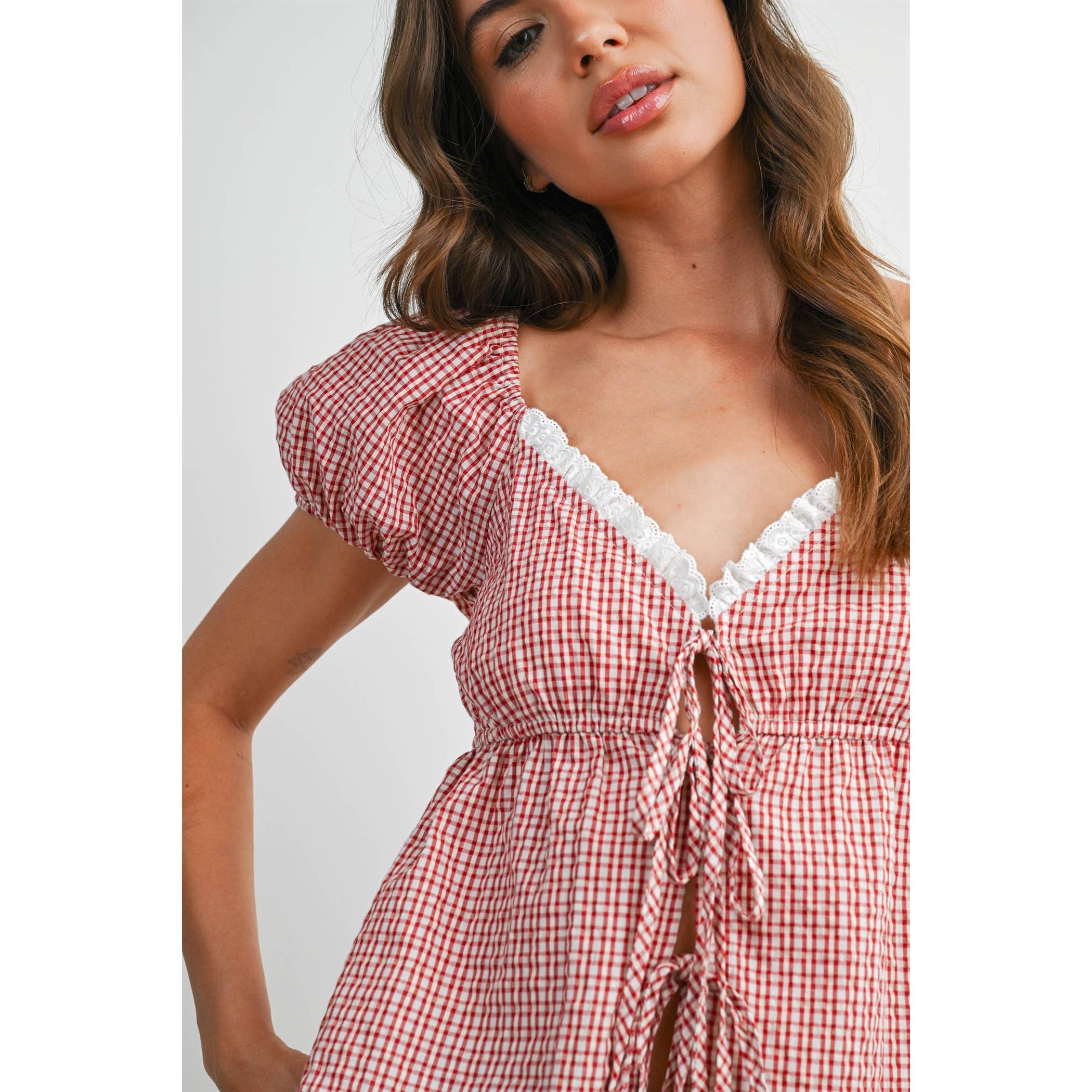 Checkered Scalloped Peplum Top