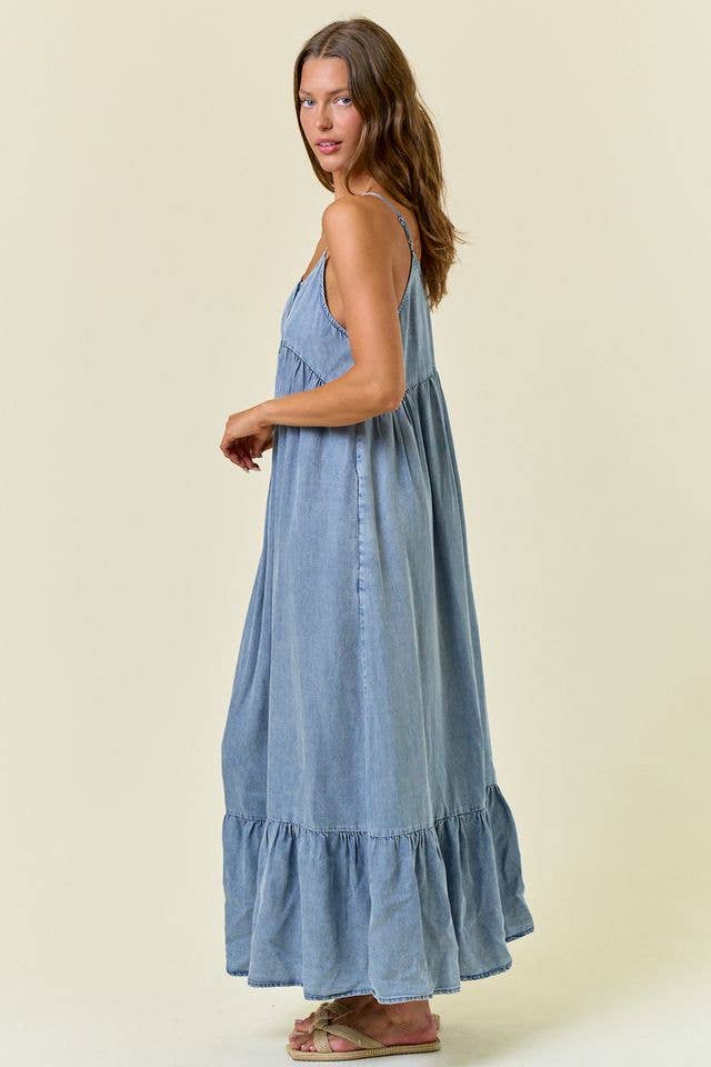 Coastal Chambray Denim Maxi Dress