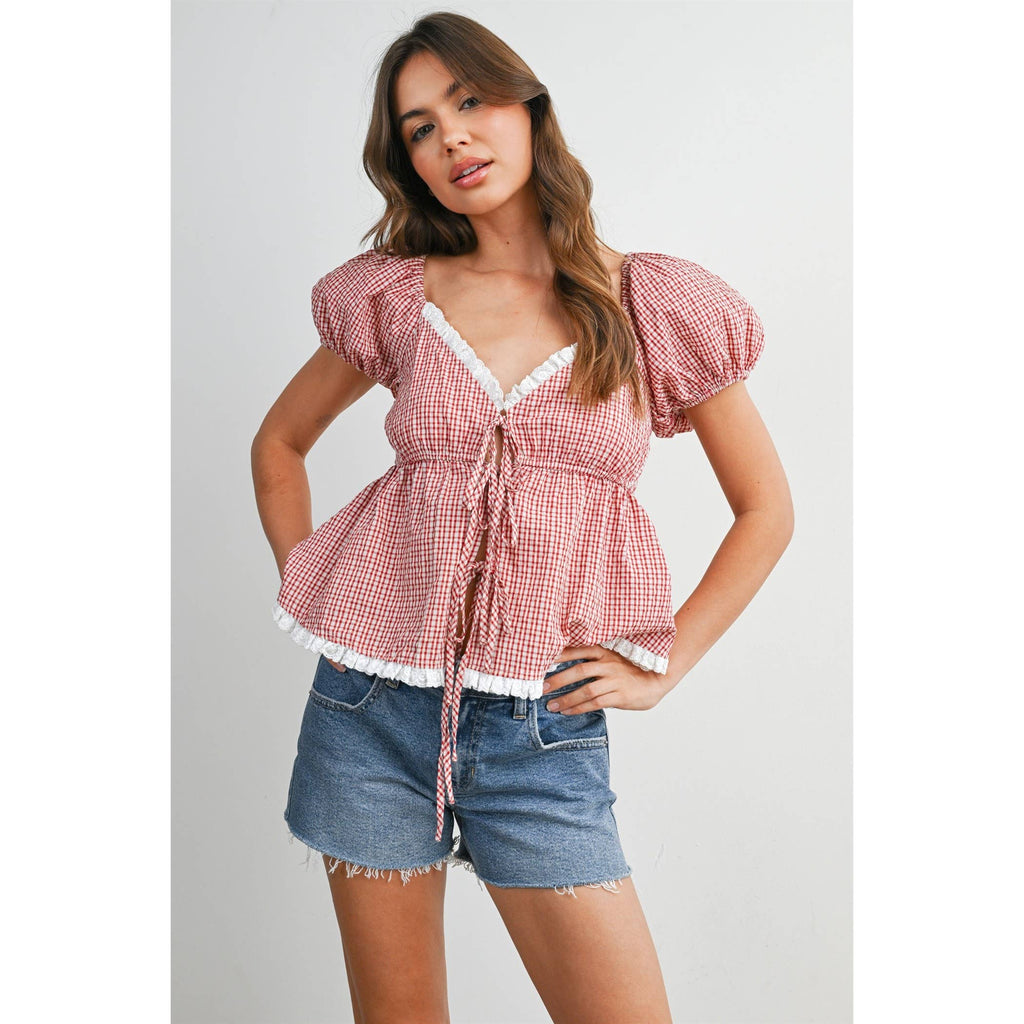 Checkered Scalloped Peplum Top