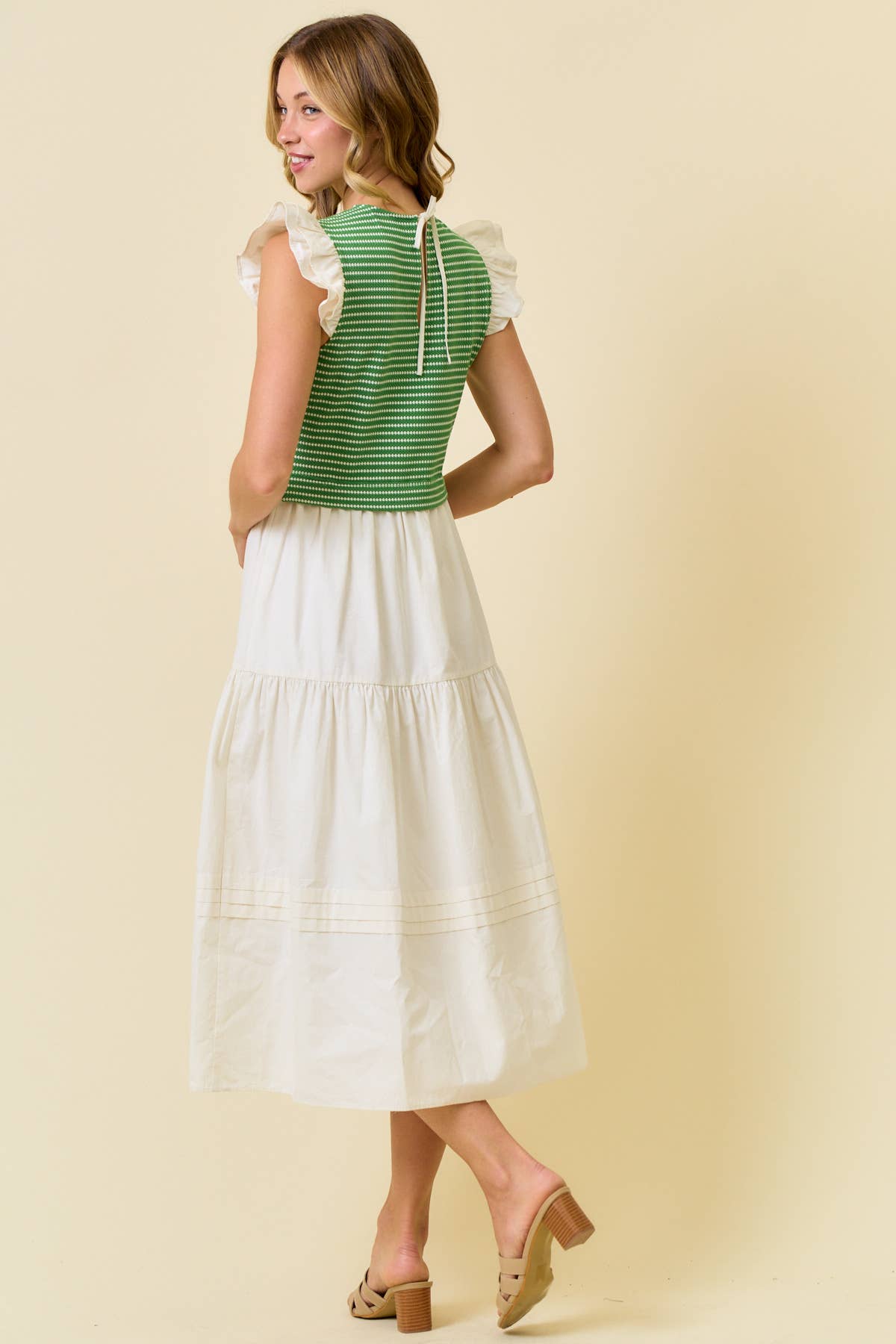 COTTON POPLIN TIERED DRESS WITH RUFFLE SLEEVE - 28194D