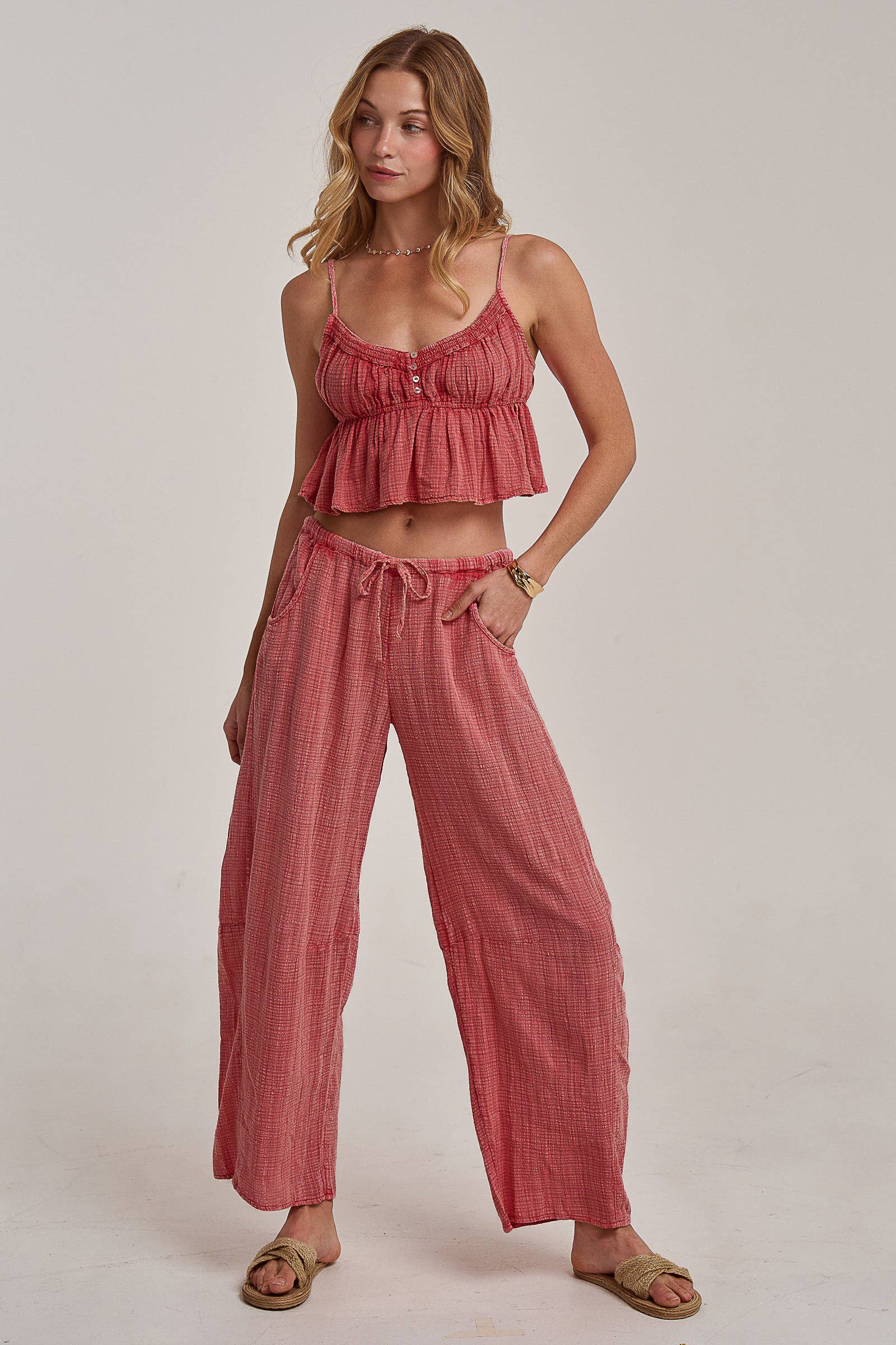 Cotton Gauze Cami Top and Barrel Pants Set