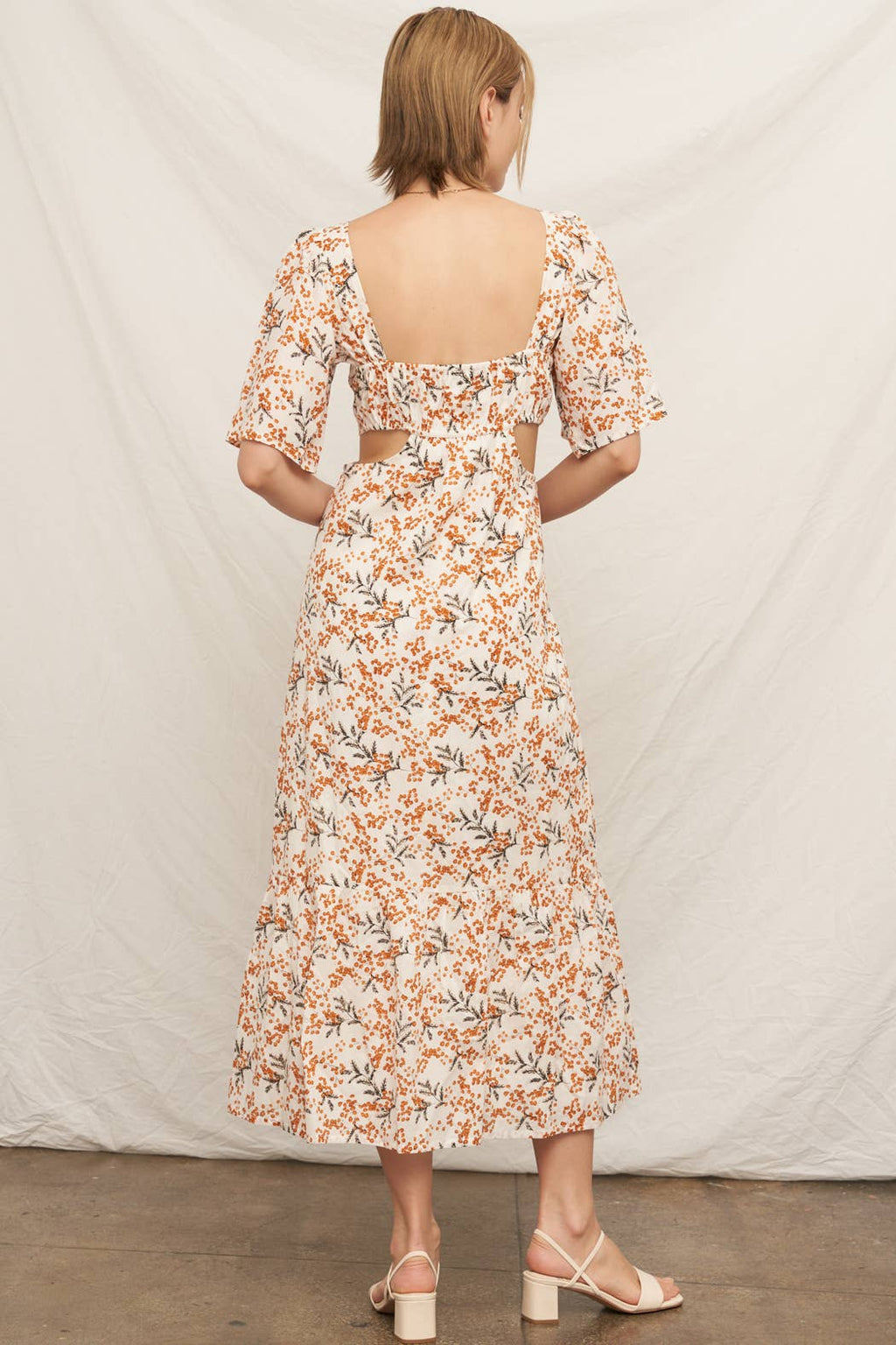 Marigold Blossom Cutout Cotton Midi Dress
