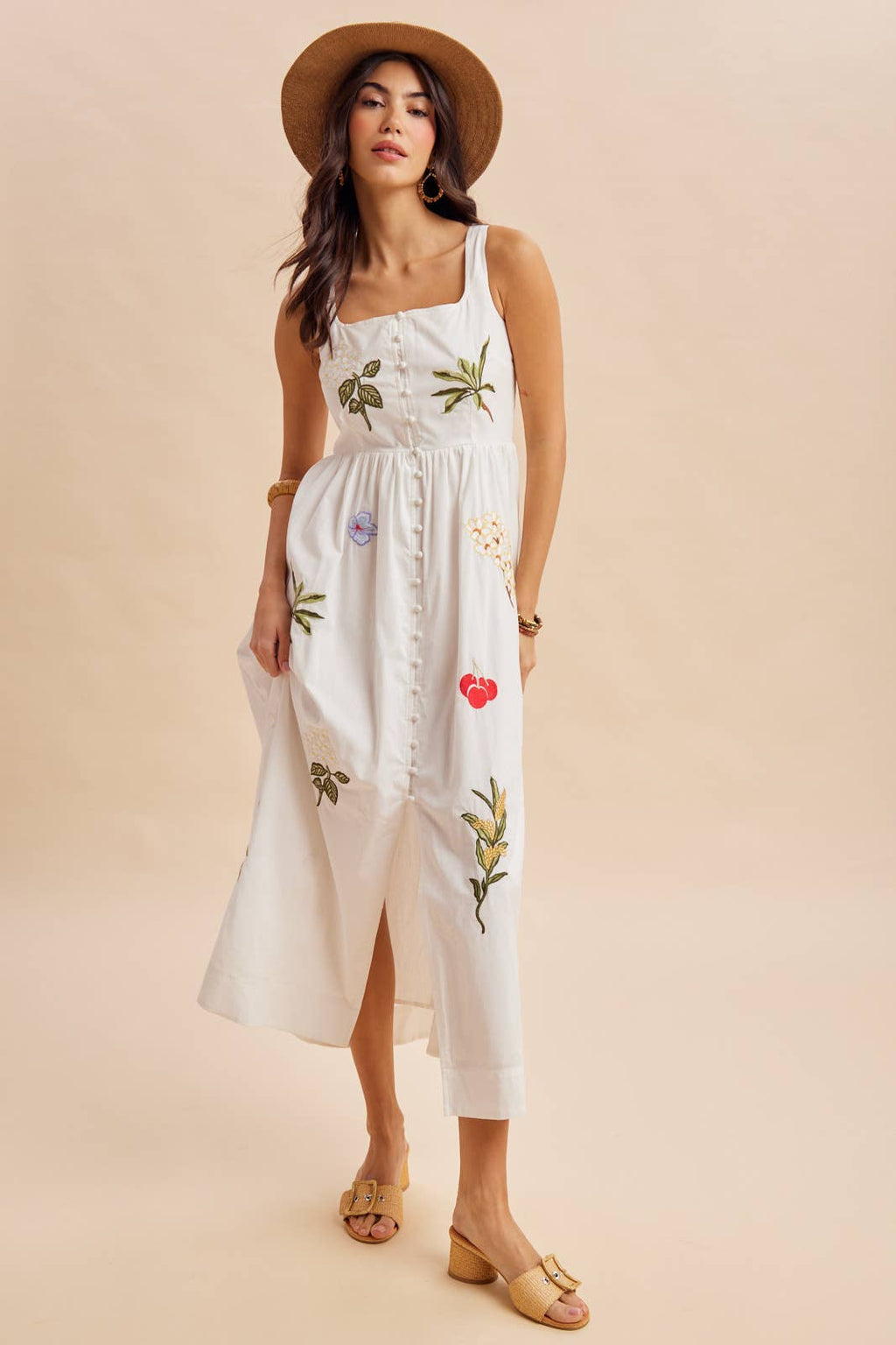 COTTON EMBROIDERED VACATION MAXI DRESS