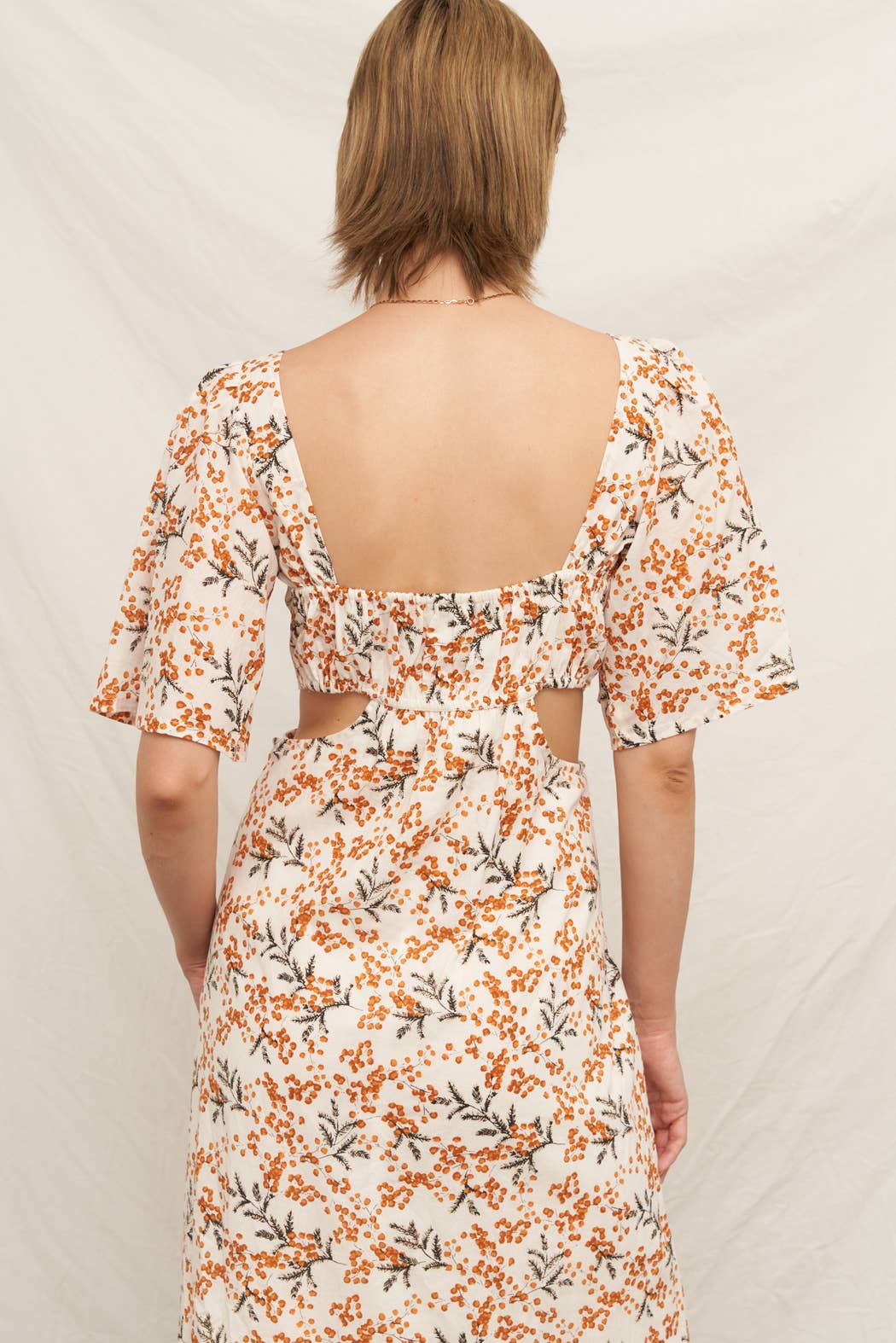 Marigold Blossom Cutout Cotton Midi Dress